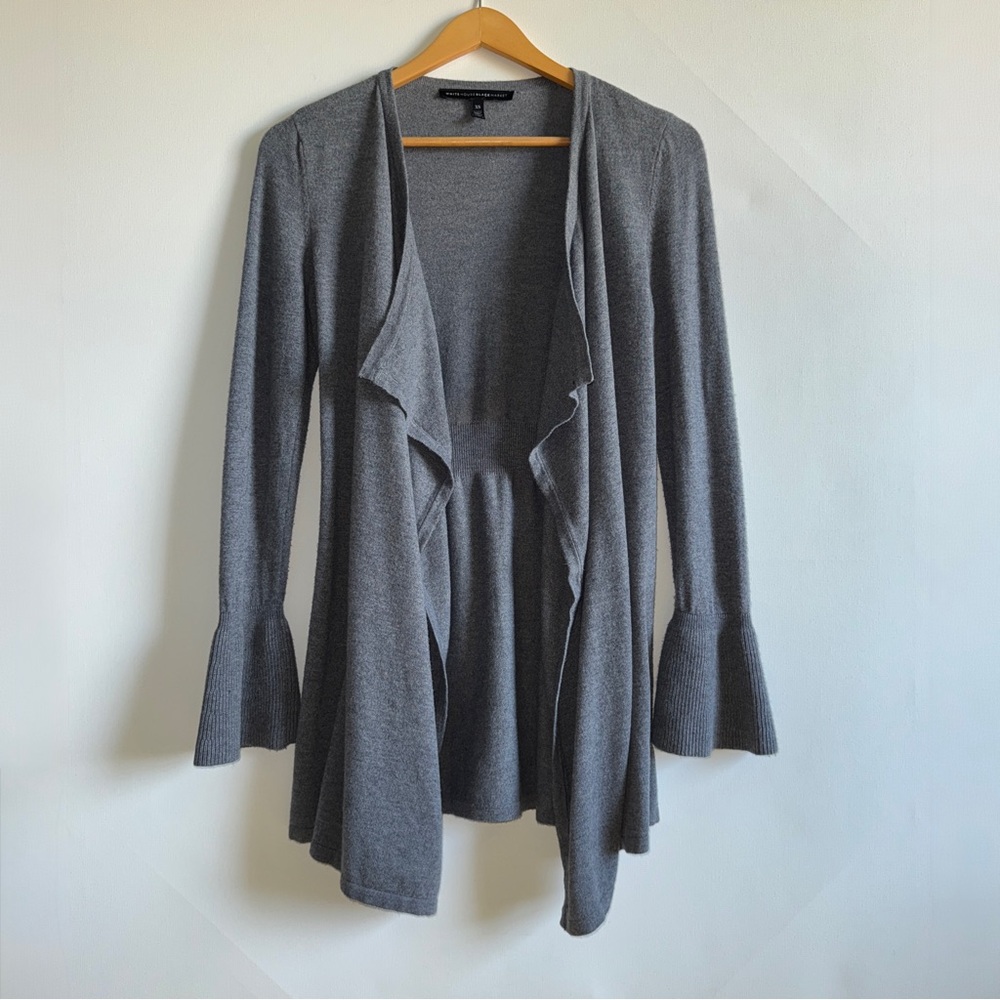 White House Black Market Open Front Sweater Gray Size XS Waterfall Bell Sleeve